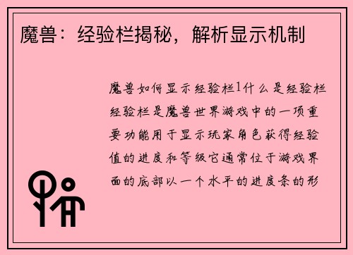 魔兽：经验栏揭秘，解析显示机制